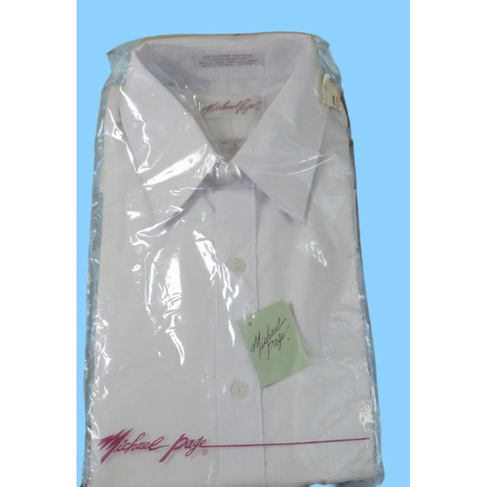 Michael Page Perma Press White Dress Shirt Mens Short Sleeve Collared Button-Up